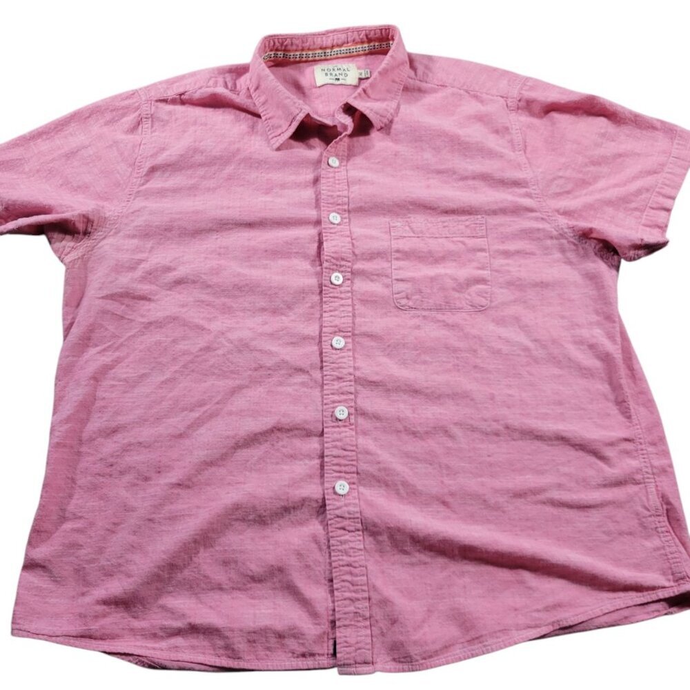 The Normal Brand Shirt Mens XL Pink Short Sleeve Button Up Preppy Beach Flaw*
